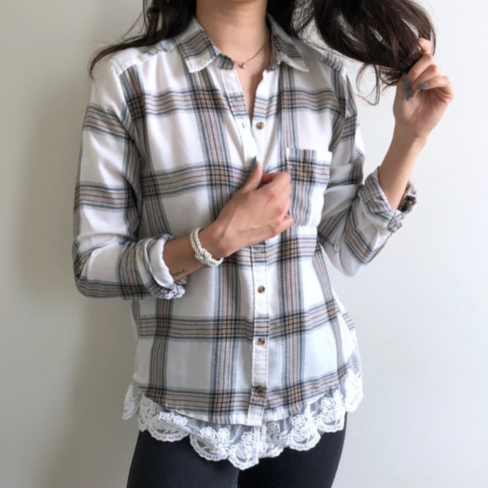 Hollister | Plaid Button Up | Cowgirl top Western shirt country Lace S